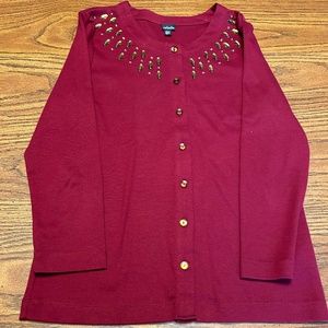Rafaella burgandy cotton sweater with rhinestone embellishments, size M.
